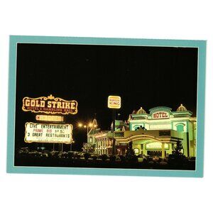 Vintage Postcard Gold Strike Hotel Gambling Hall Evening Lights Jean Nevada
